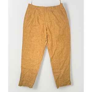 Ellen Tracy 100% Linen Wide Leg‎ Pants Womens 14 Gold Pleated Slit Cuff Boho EUC
